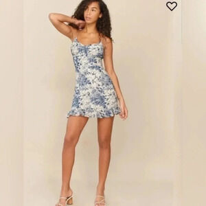 Reformation Esther Mini Dress Pompadour Blue Floral Print 12 B1565